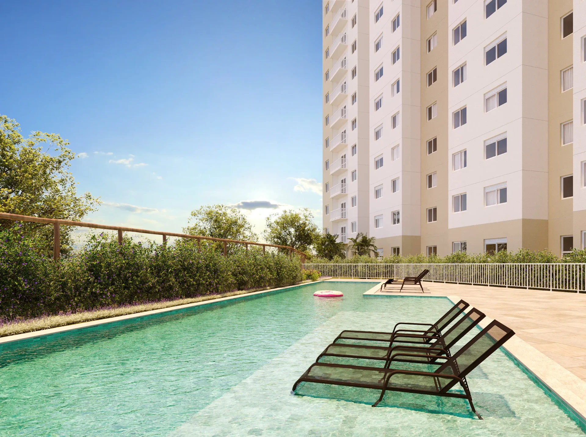 Piscina do Residencial Itaquera com espreguiçadeiras